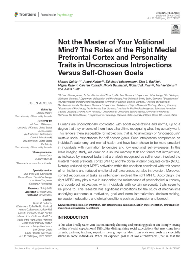 Fpsyg 13 740925 | PDF | Prefrontal Cortex | Anterior Cingulate Cortex