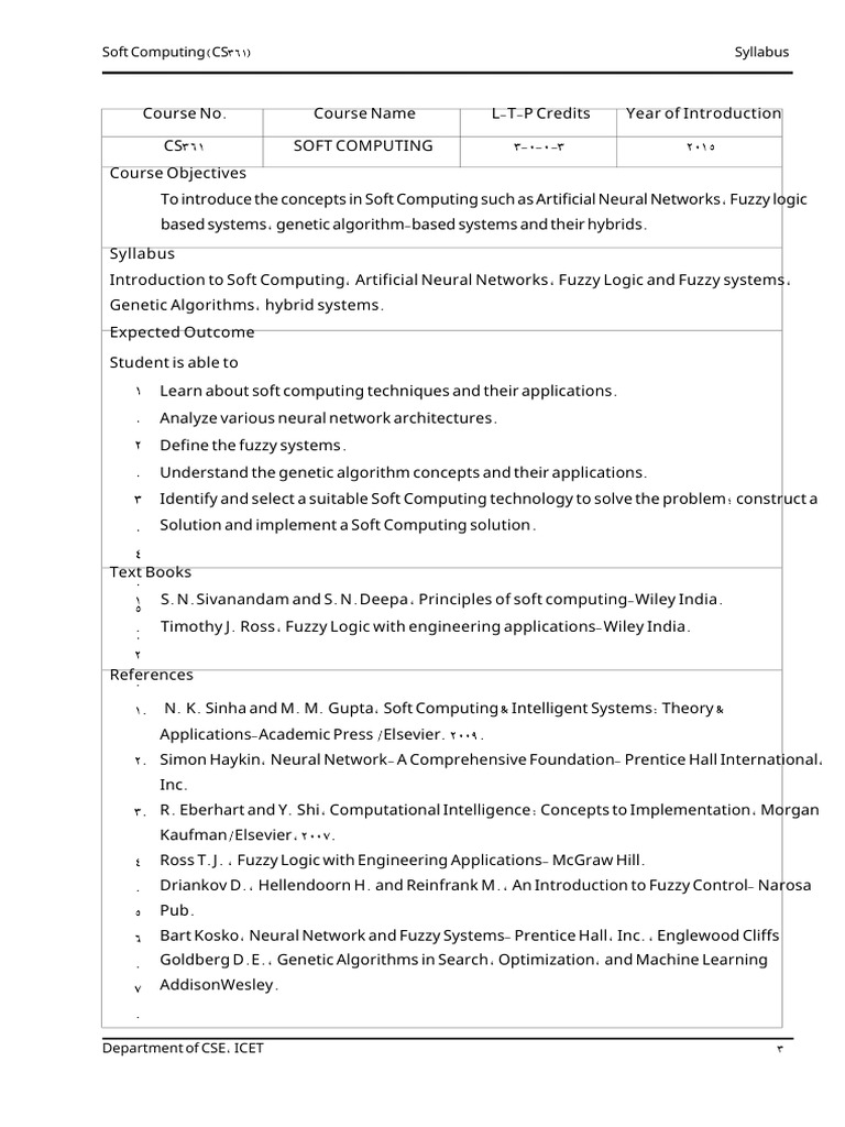 Soft Computing Course Overview | PDF | Fuzzy Logic | Computational ...