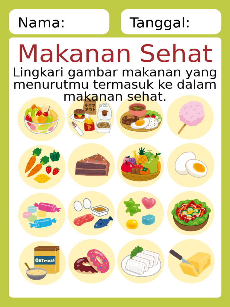 Lembar Kerja Siswa Ilustrasi Makanan Sehat Dan Tidak Sehat | PDF