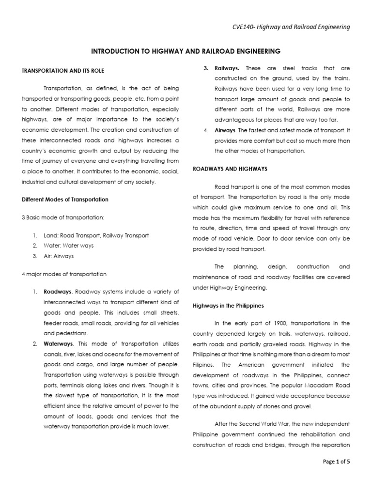 Highway and Railroad Engineering Overview | PDF | Transport | Road