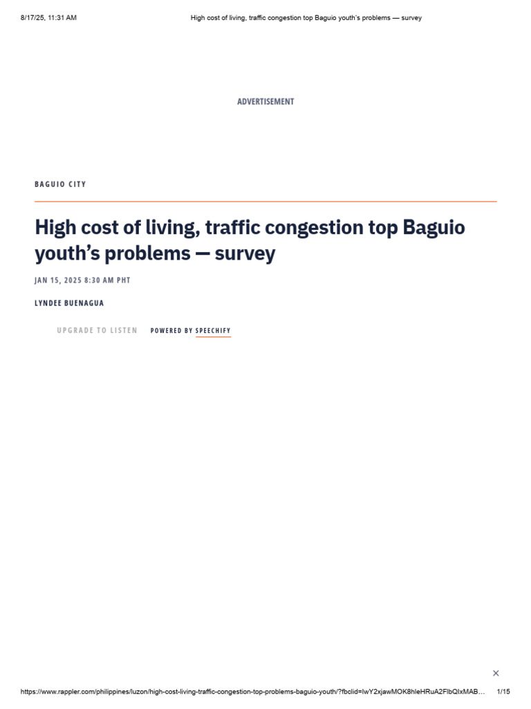 Baguio Youth Survey: Cost of Living Issues | PDF | Cost Of Living