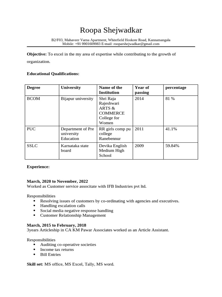 Roopa Shejwadkar Resume Updated | PDF