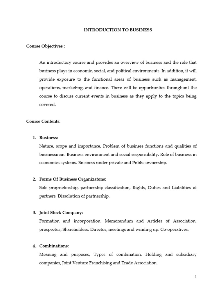 Introduction to Business Course Outline | PDF | Business | Marketing