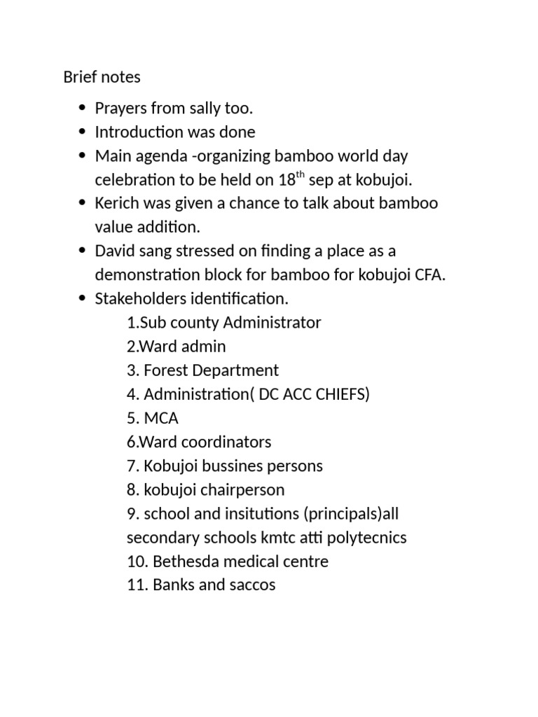 Brief Notes Meeting On 30th | PDF
