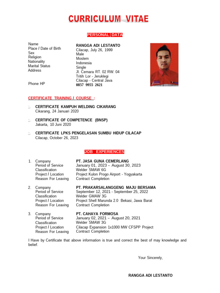 Rangga Adi Lestanto - Welder-1 | PDF