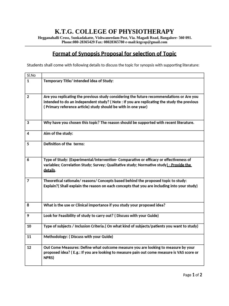 Synopsis Proposal Format 2014 | PDF | Methodology