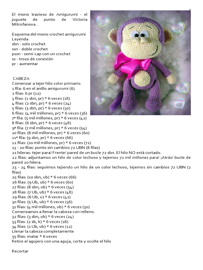 Mono Amigurumi: Patrón y Tutorial Completo | PDF