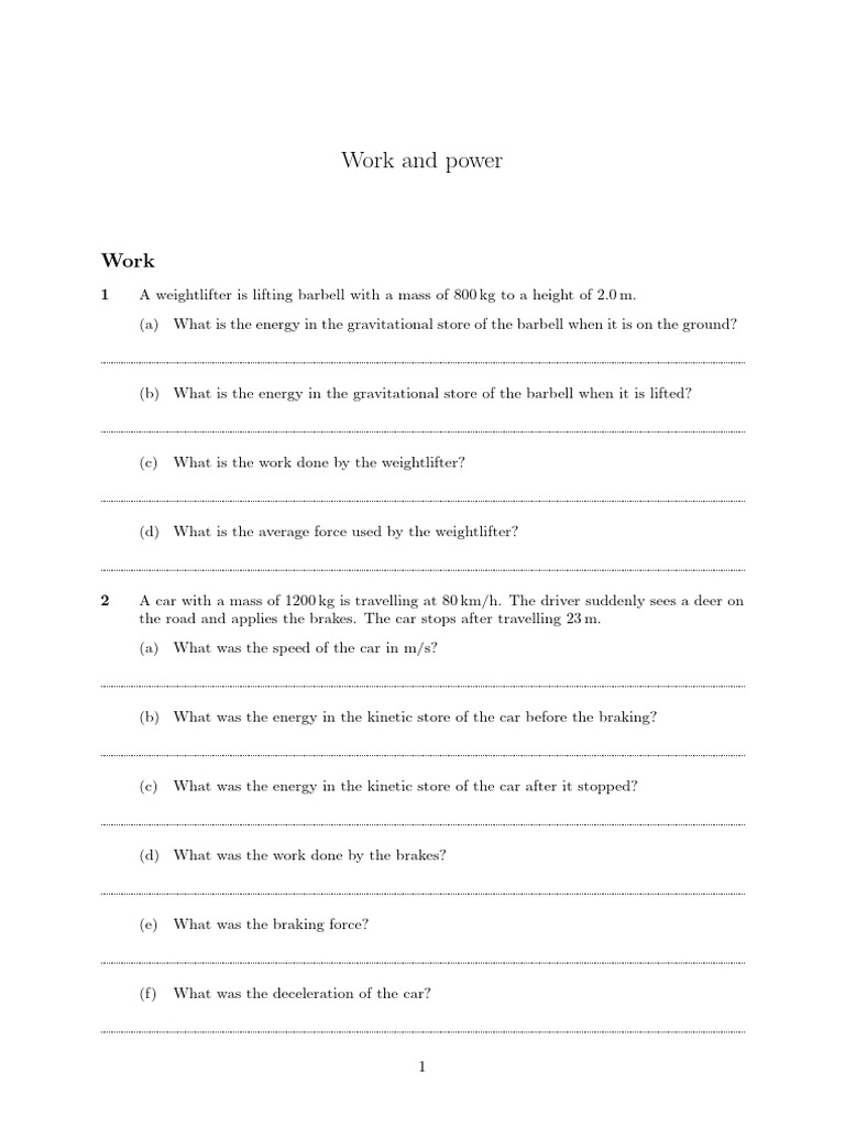 Work and Power | PDF | Kinetic Energy | Mass