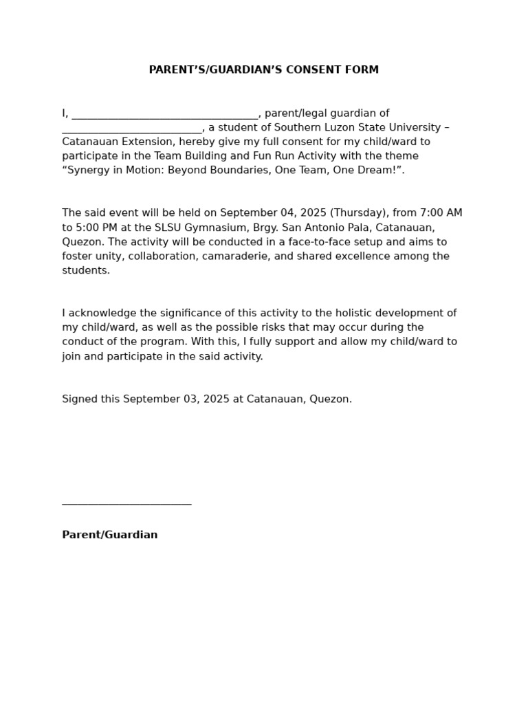 Parent Consent for Team Building Event | PDF