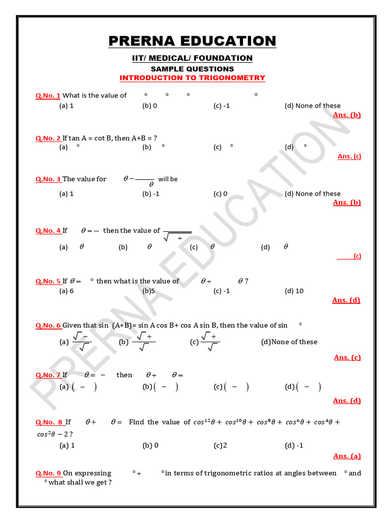 Sample Question Introductiont To Trigonometry | PDF | Geometric ...