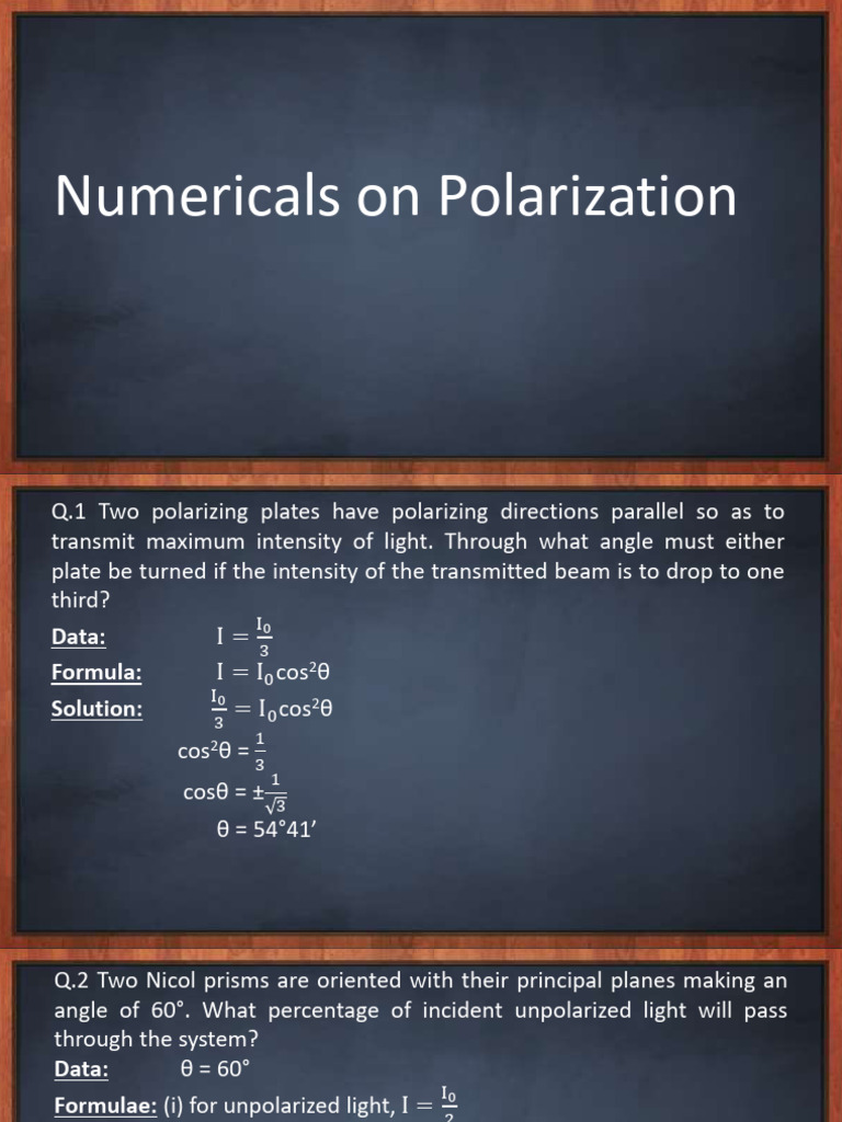 Polarization Numerical Problems Explained | PDF | Physical Phenomena ...