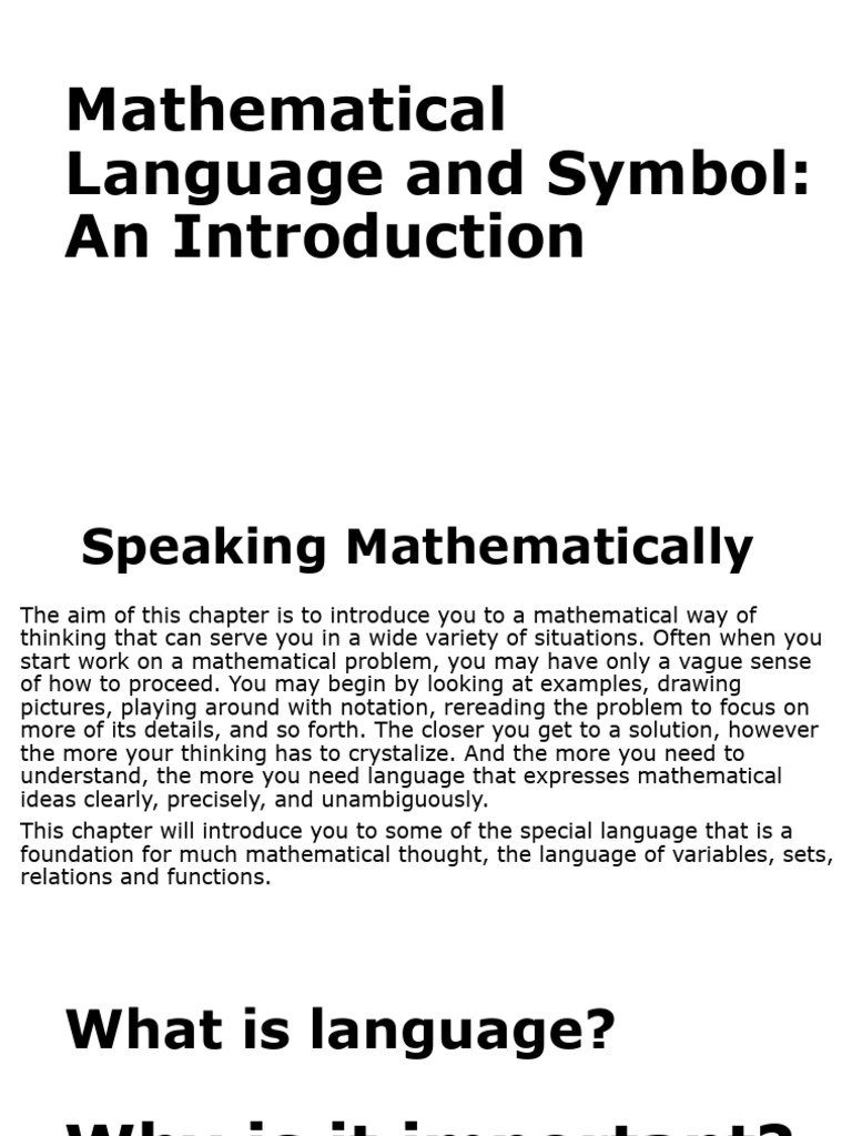 Introduction To Mathematical Language and Symbol | PDF | English ...