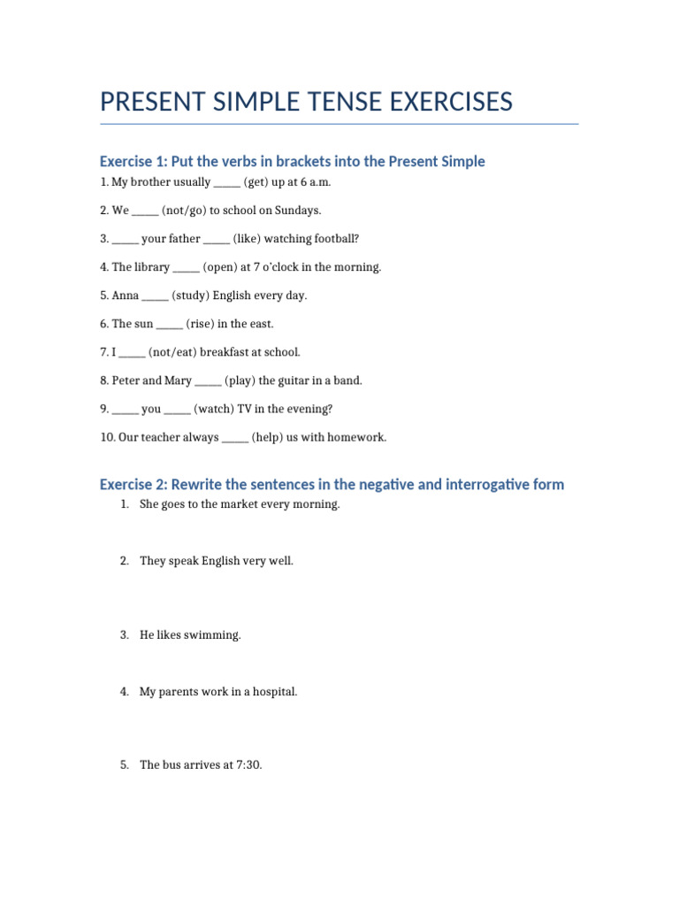 Present Simple Tense Exercises | PDF | Linguistic Morphology | Grammar