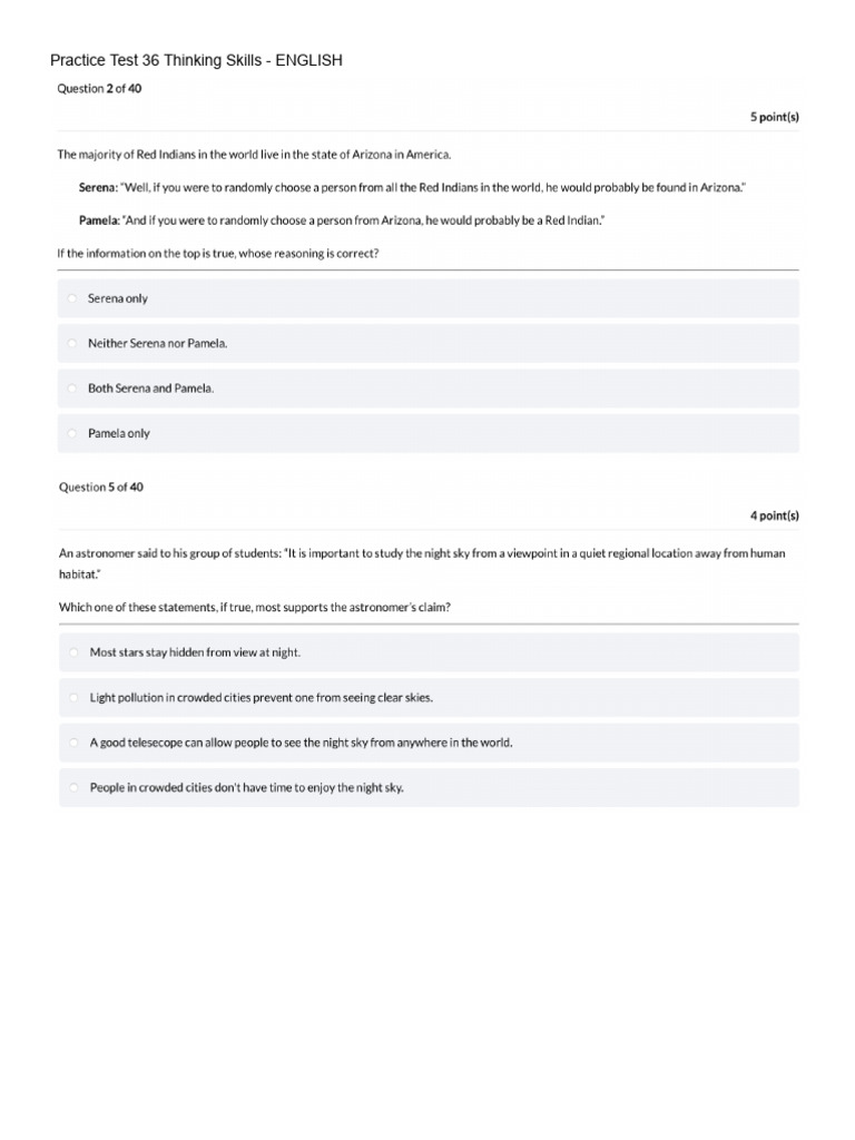 NSW SHS Practice Test 36 Thinking Skills - ENGLISH | PDF
