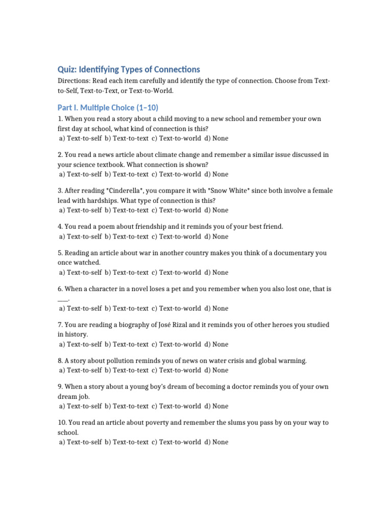 Types of Connection Quiz | PDF