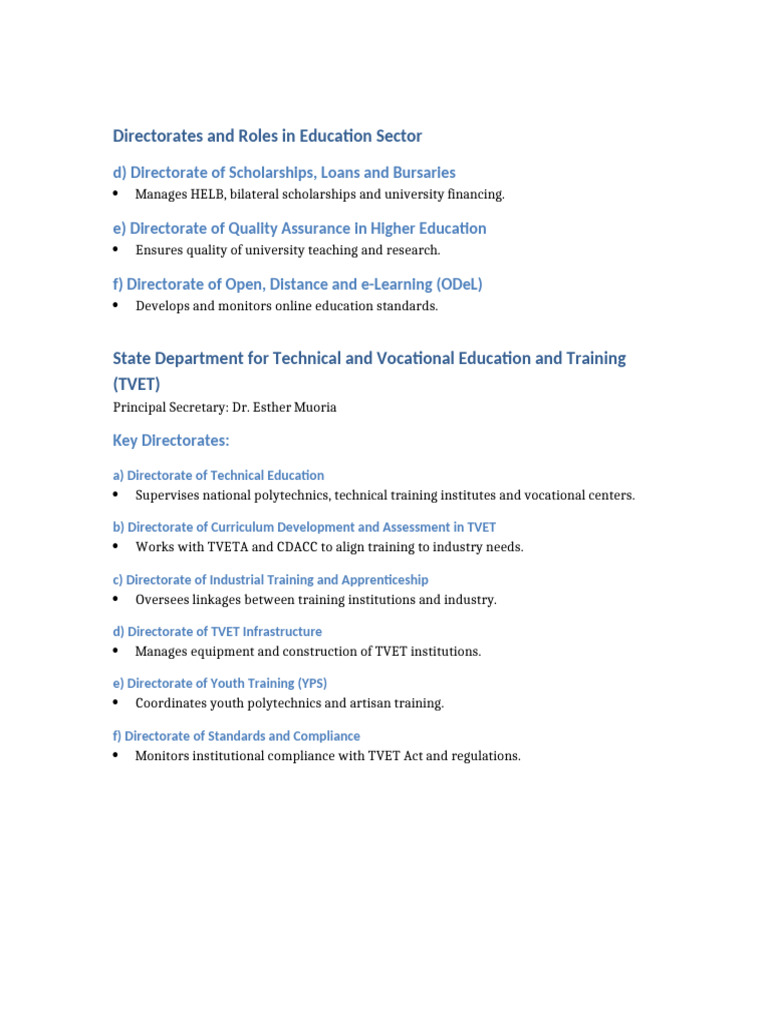 Education Sector Directorates Overview | PDF