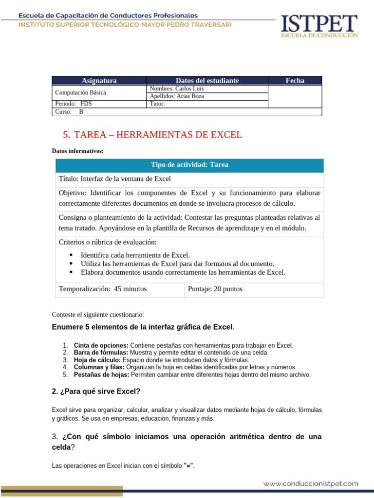Tarea - Herramientas de Excel | PDF | Microsoft Excel | Hoja de cálculo