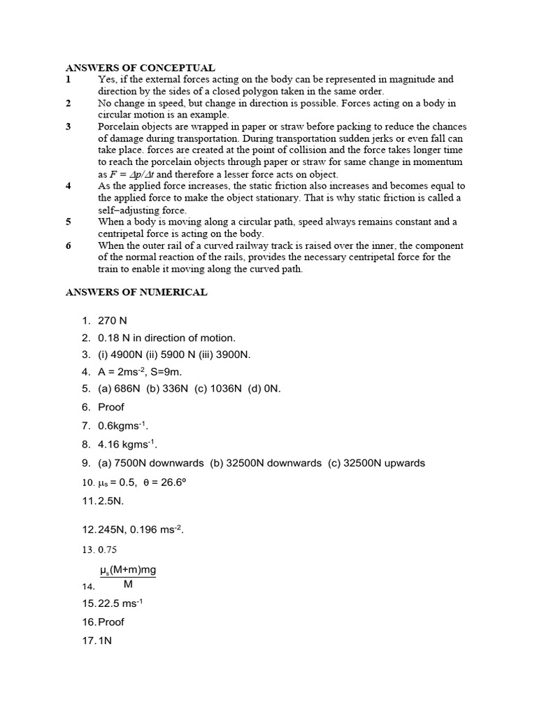 Conceptual and Numerical Physics Solutions | PDF | Force | Acceleration