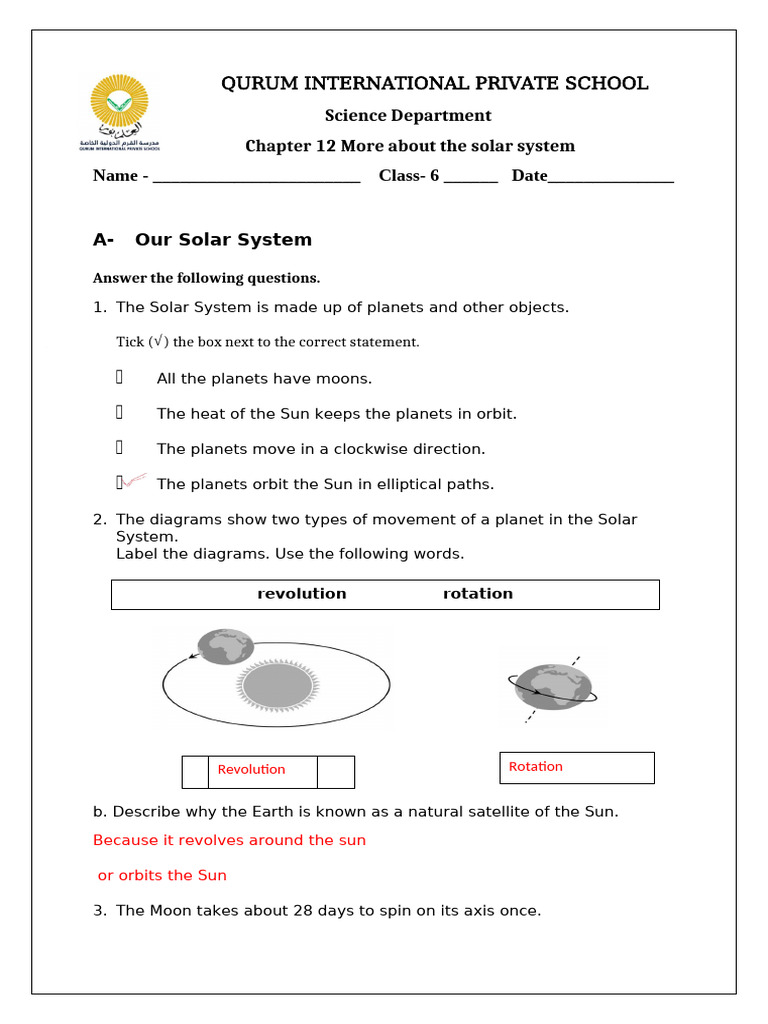 Solar System Overview for Grade 6 | PDF | Planets | Moon