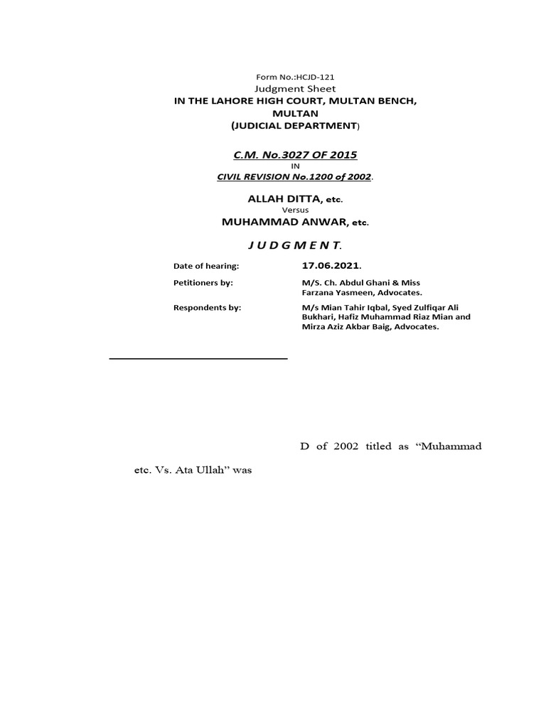 Lahore High Court Judgment on Pre-emption Case | PDF | Lawsuit ...
