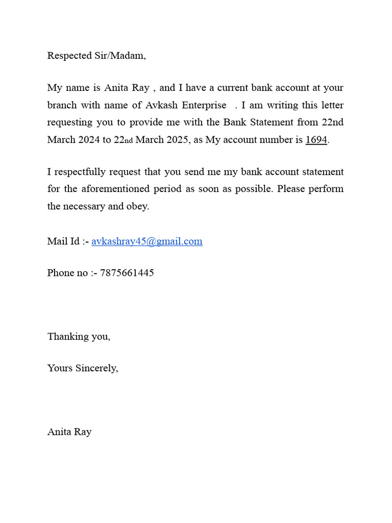 Bank Statement Request Letter | PDF