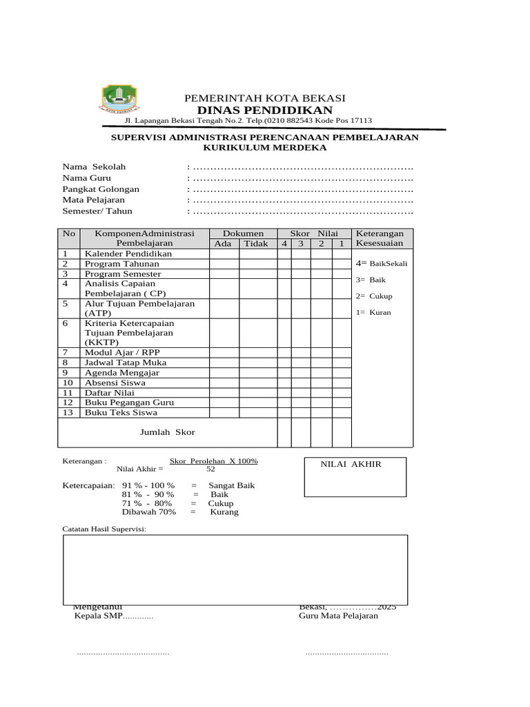 Instrumen Supak 2025 | PDF