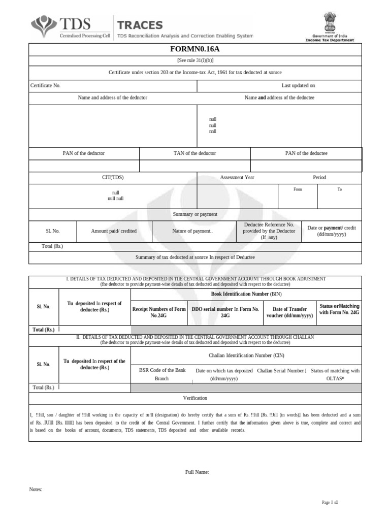 TDS Certificate Form 16A Overview | PDF | Tax Deduction | Interest