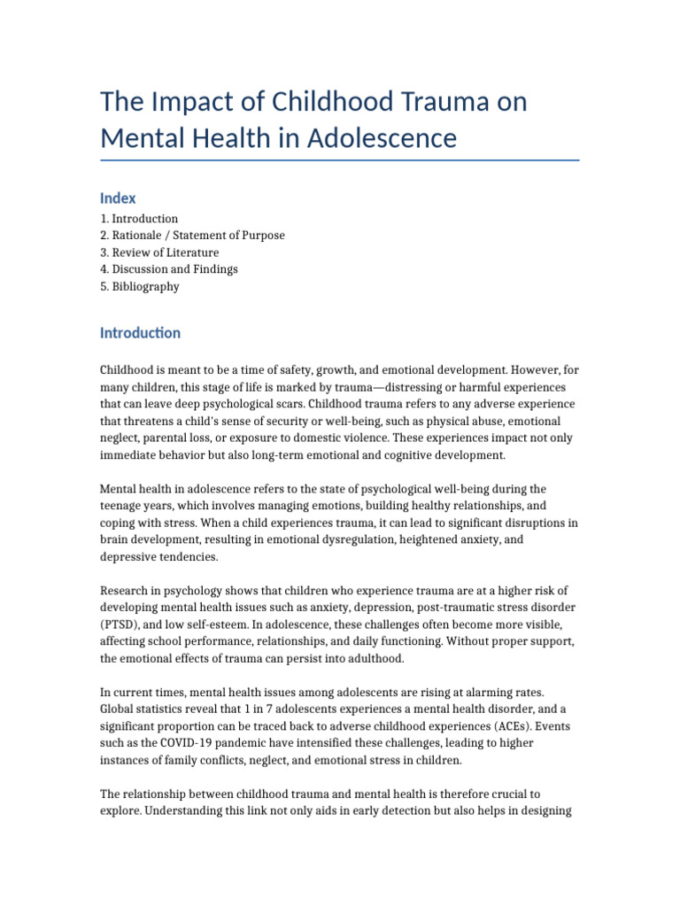 Childhood Trauma Psychology Project | PDF | Psychological Trauma ...