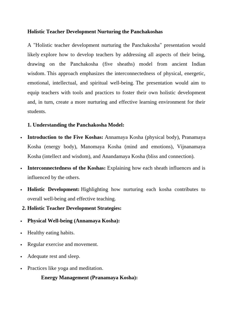 Holistic Teacher Development via Panchakoshas | PDF | Cognition ...