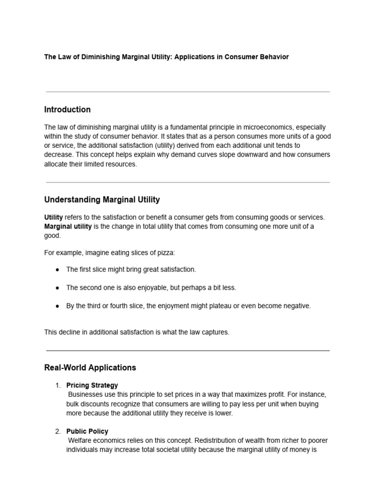 Applications of Diminishing Marginal Utility | PDF | Utility | Marginal ...