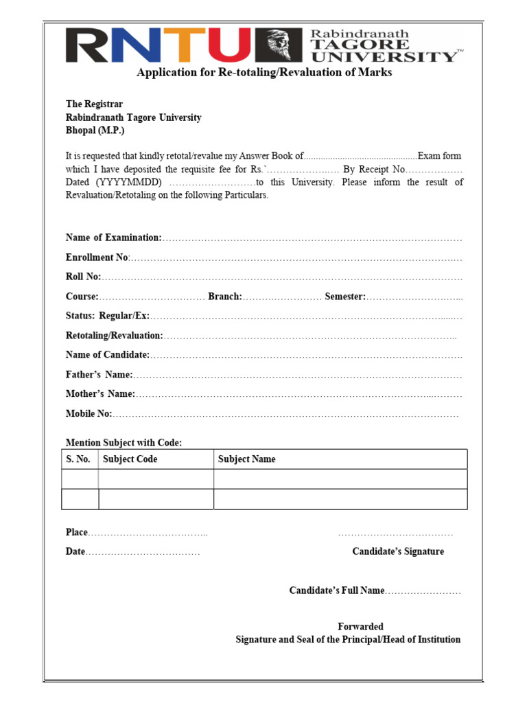 Retotaling/Revaluation Application Form | PDF
