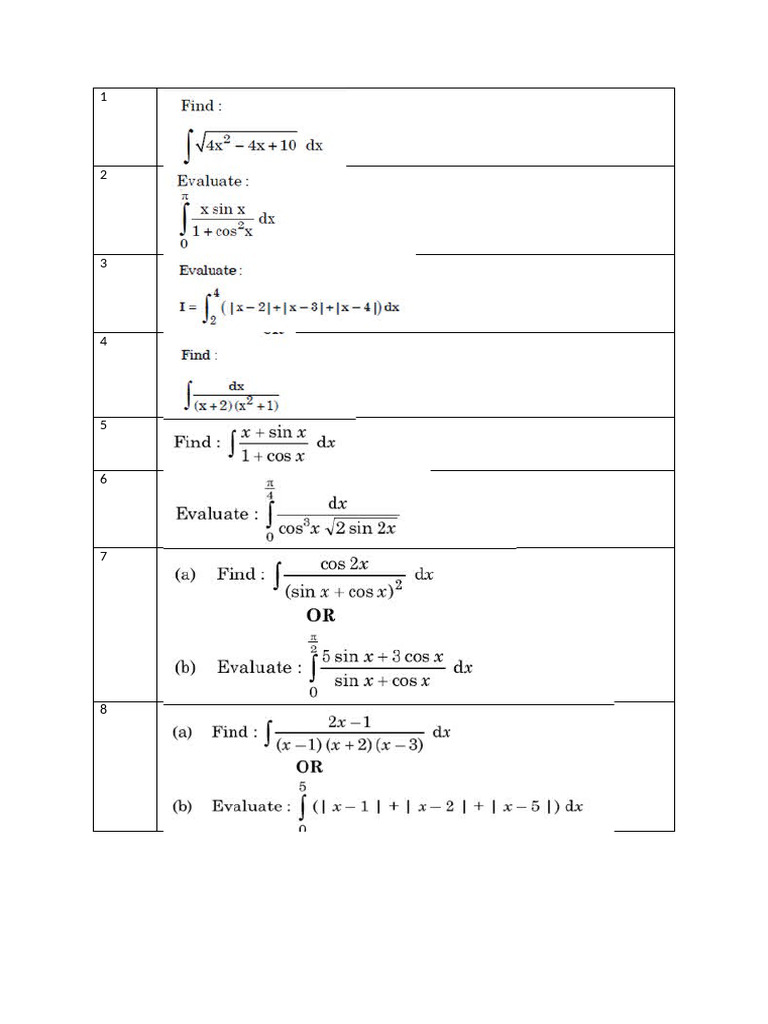 Worksheet Intregals | PDF