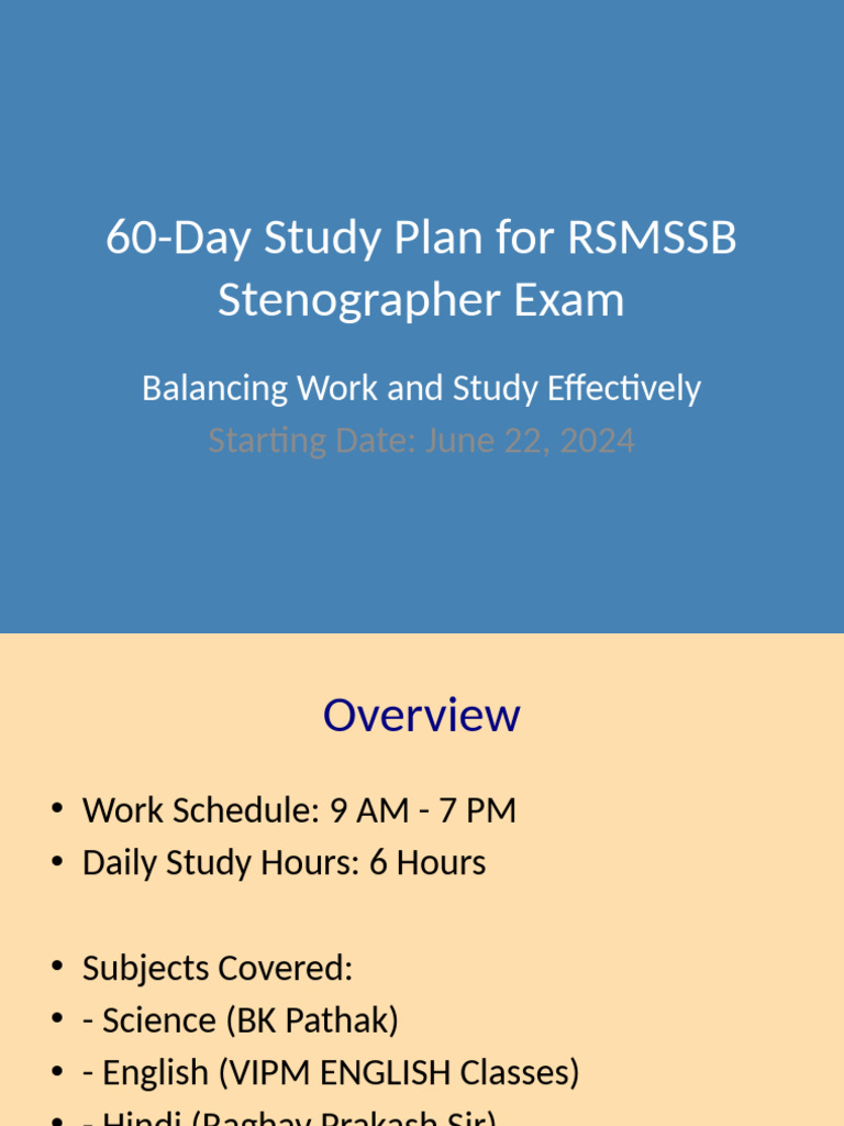 60 Day Study Plan RSMSSB Stenographer Colorful Final | PDF | Workweek ...