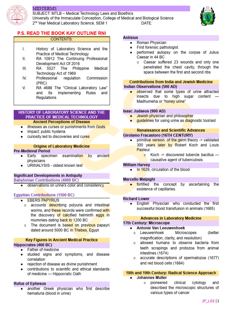 Medical Technology Laws and History | PDF | Pathology | Medicine