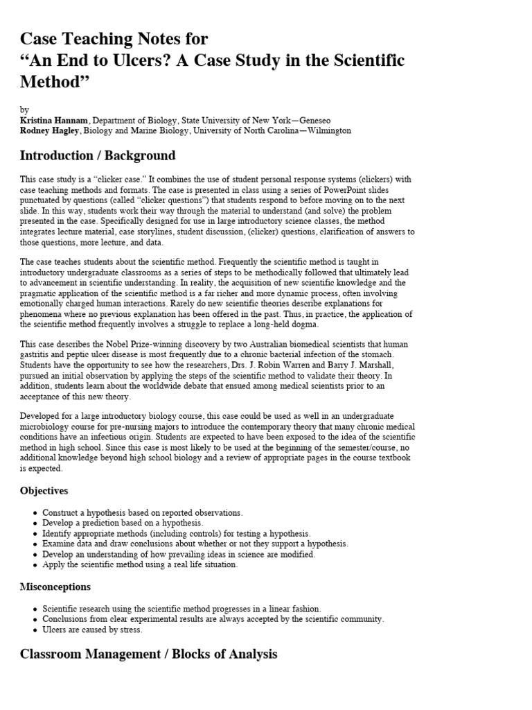 Case Study on Ulcers and the Scientific Method | PDF | Diseases And ...