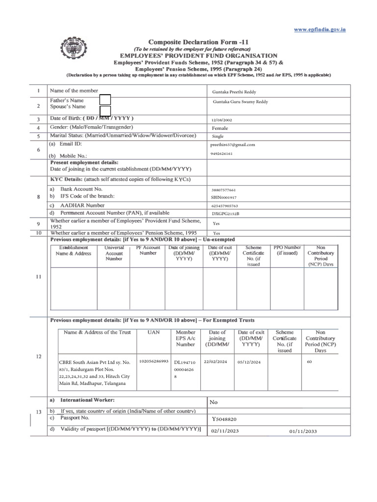 EPF Composite Declaration Form 11 | PDF | Authentication | Access Control