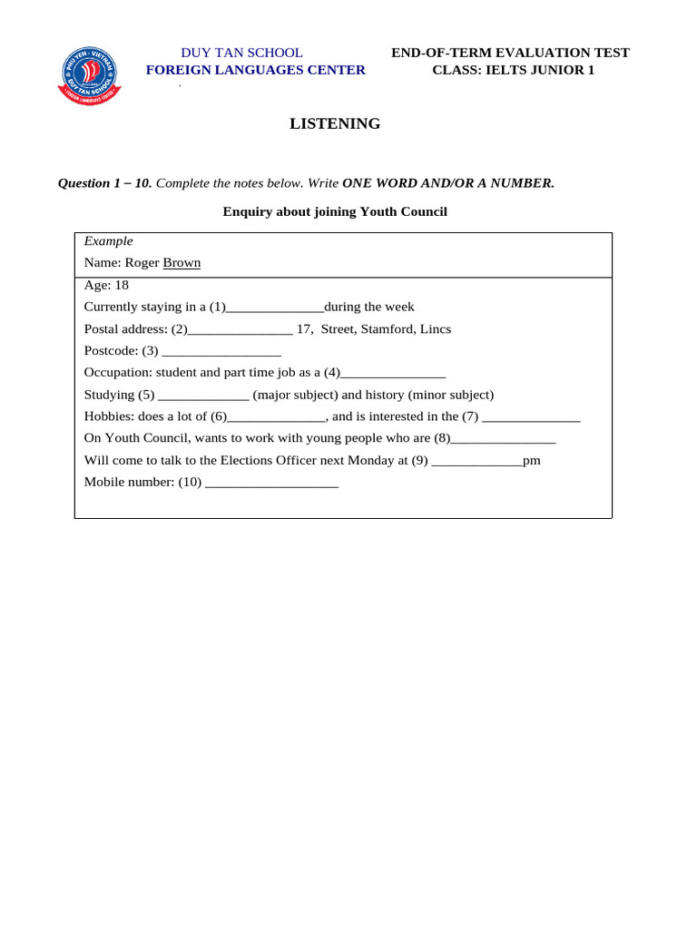 Final Listening Junior 1 | PDF
