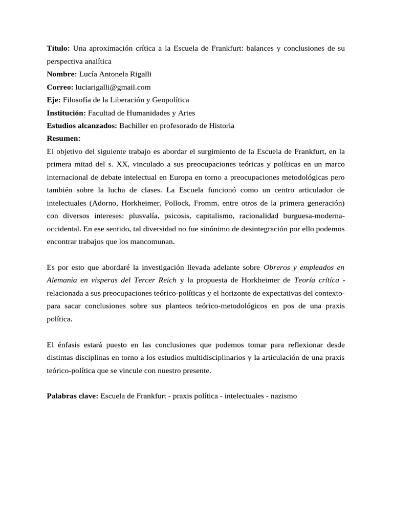 Rigalli, Lucía Resumen de Ponencia | PDF