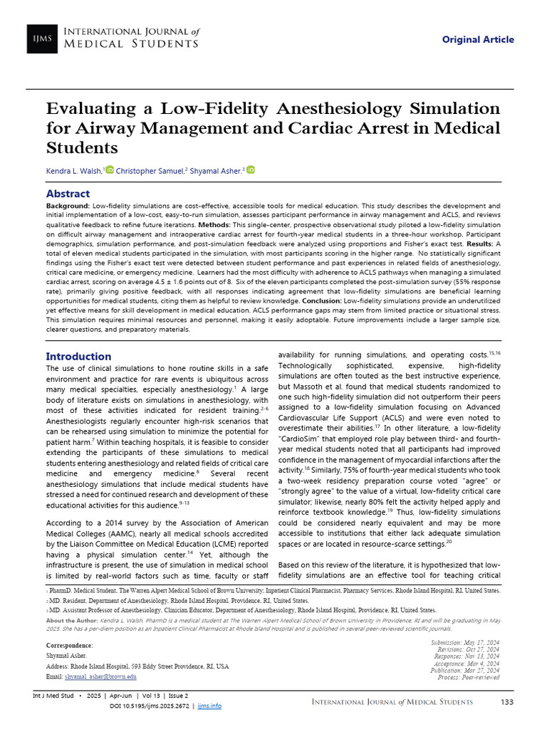 Low-Fidelity Anesthesiology Simulation Study | PDF | Simulation ...