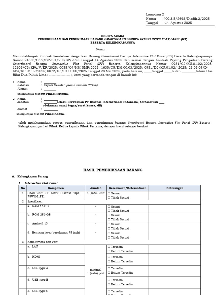 Berita Acara Penerimaan IFP 2025 | PDF