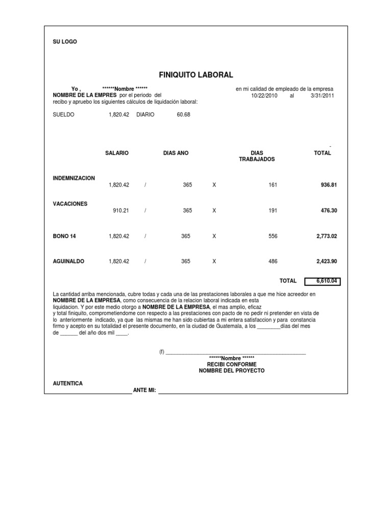 Copia De Formato Finiquito Laboral