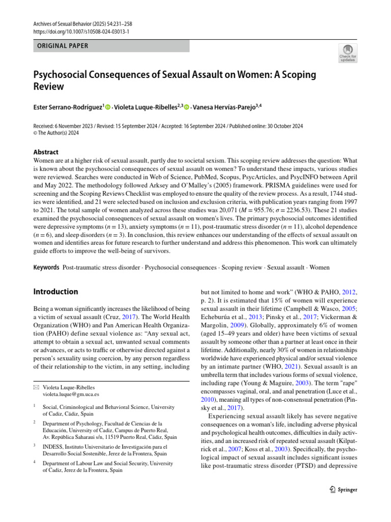Psychosocial Effects of Sexual Assault on Women | PDF | Rape | Sexual ...