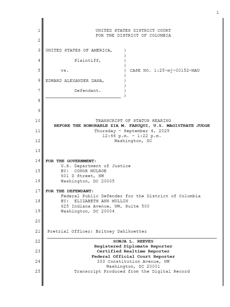 Status Hearing Transcript: USA vs. Dana | PDF | Arrest | District Attorney