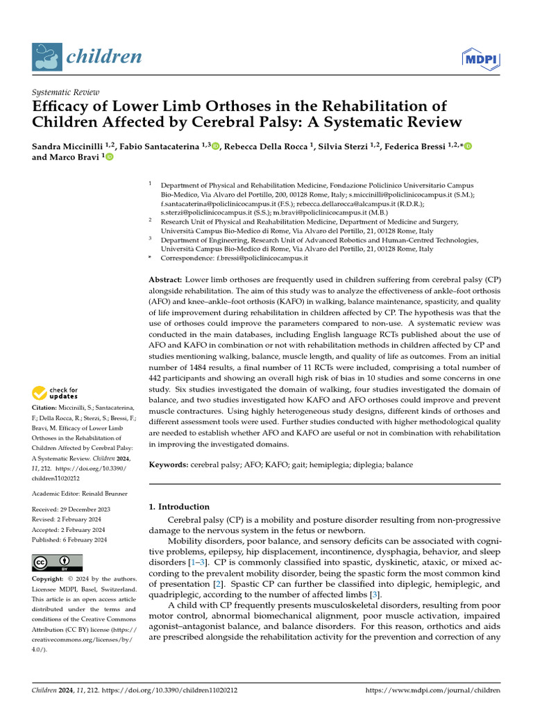 Efficacy of Orthoses in Cerebral Palsy Rehabilitation | PDF | Cerebral ...