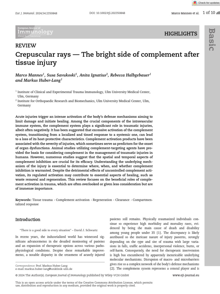Complement's Role in Trauma Healing | PDF | Complement System ...