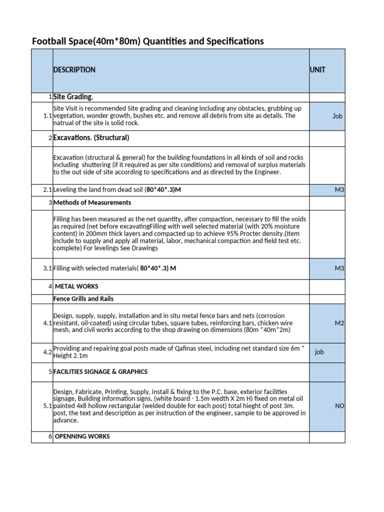 Football Field Construction Specs | PDF | Building Engineering | Materials
