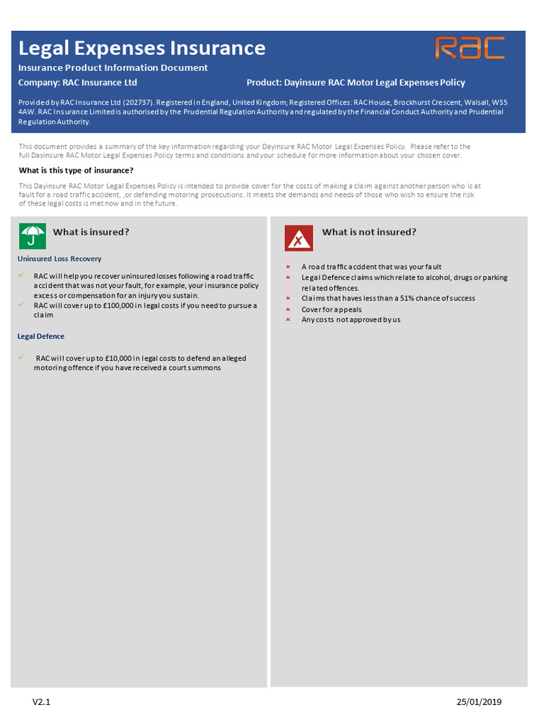 Dayinsure RAC Motor Legal Expenses Guide | PDF | Insurance