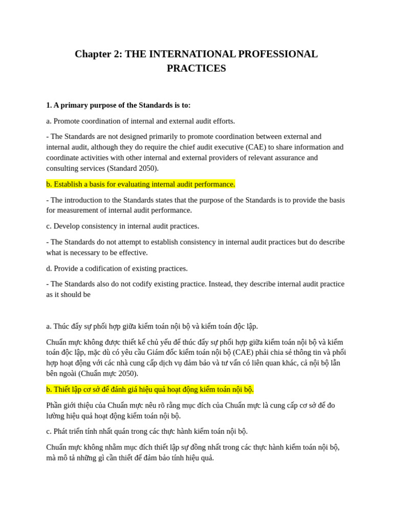 Internal Auditing Chapter 2 MCQ Solutions | PDF