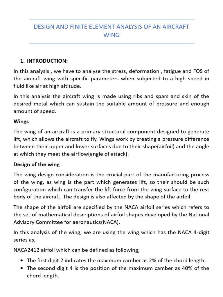 Aircraft Wing Design & FEA Analysis | PDF | Lift (Force) | Wing