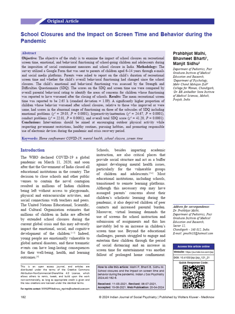 Impact of School Closures on Child Behavior | PDF | Attention Deficit ...